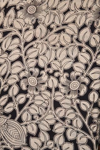 Floral Design Black Kalamkari Cotton Saree