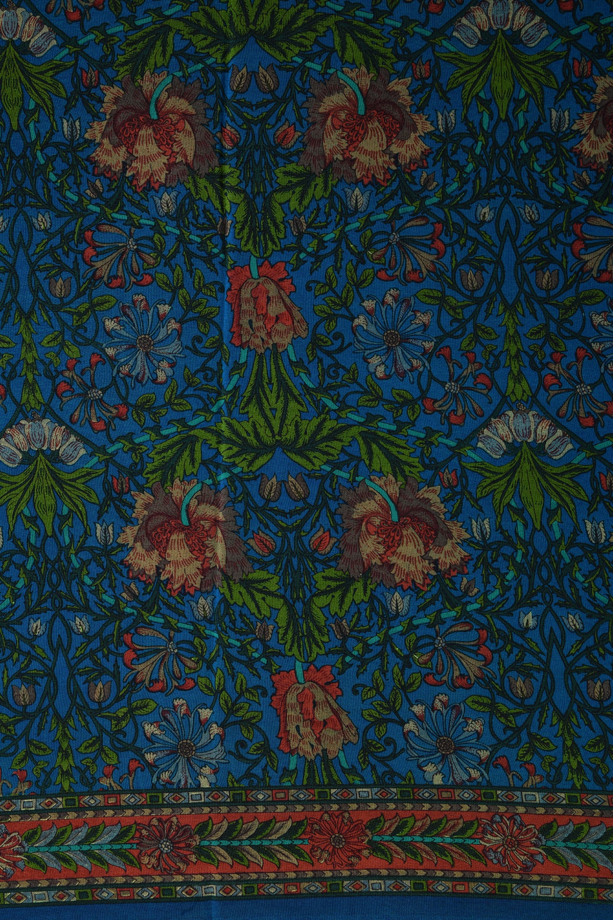 Floral Design Blue Crepe Silk Saree