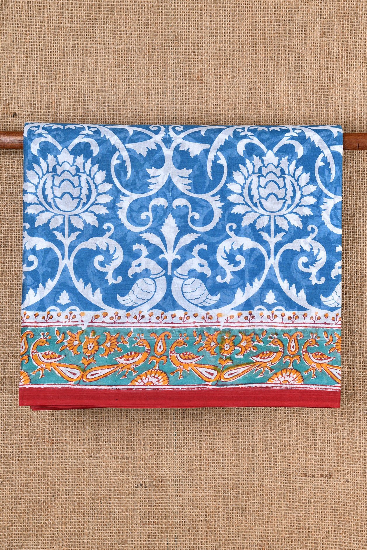 Floral Design Blue Hyderabad Cotton Saree