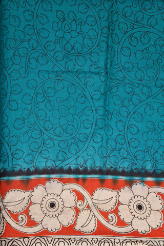 Floral Design Blue Kalamkari Cotton Saree