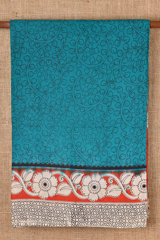 Floral Design Blue Kalamkari Cotton Saree