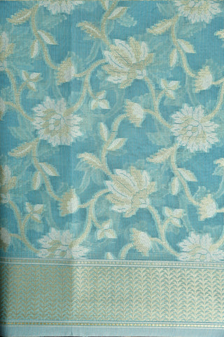 Floral Design Blue Semi Banaras Saree
