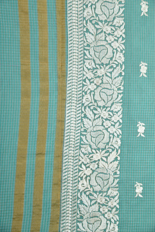 Floral Design Embroidery Work Turquoise Blue Kota Saree