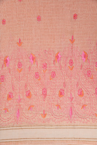 Floral Design Embroidery Work Pastel Neon Pink Linen Saree