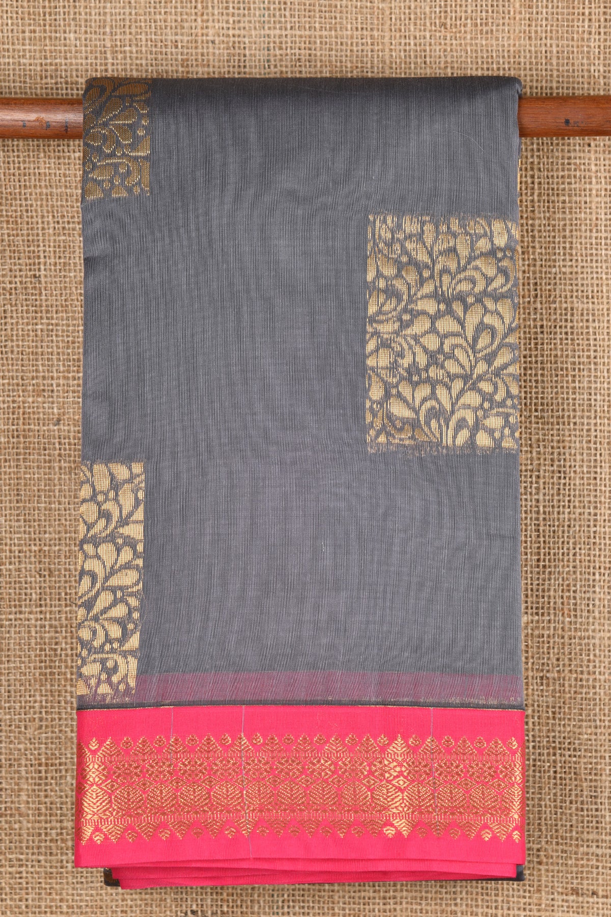 Floral Design Grey Kora Silk Cotton Saree