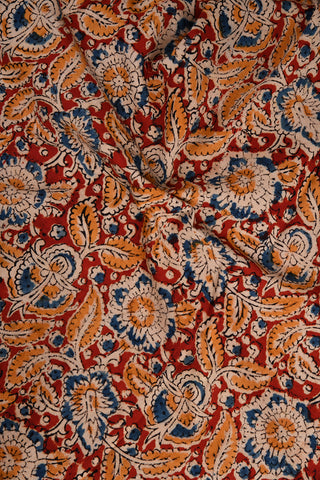 Floral Design Kalamkari Printed Cotton With Maroon Kaftans Night Wear
