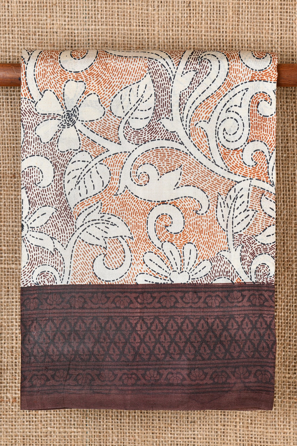 Floral Design Light Beige Printed Silk Saree