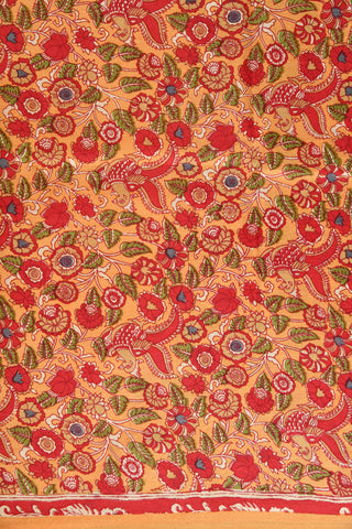 Birds And Flowers Orange Printed Silk Saree
