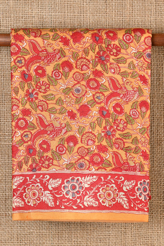 Birds And Flowers Orange Printed Silk Saree