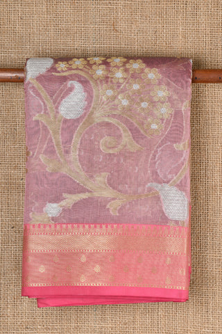 Floral Design Onion Pink Semi Banaras Saree