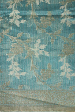 Floral Design Pastel Blue Banaras Cotton Saree