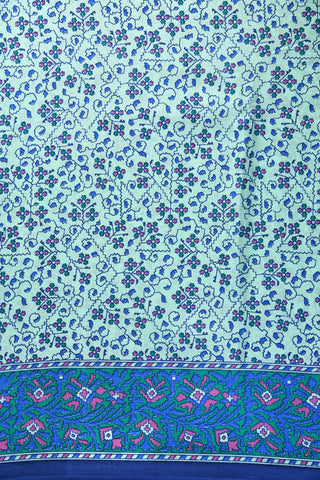 Floral Design Powder Blue Printed Silk Saree