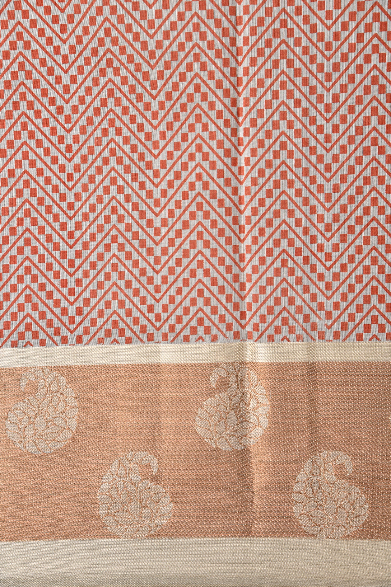 Floral Design Peach Color Chanderi Cotton Saree