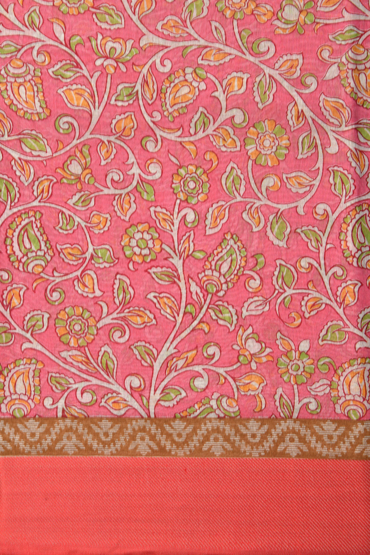 Floral Design Pink Chanderi Cotton Saree
