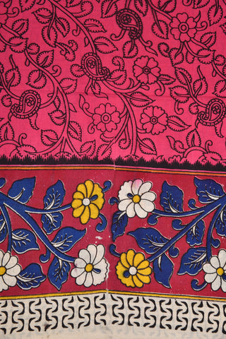 Floral Design Rose Pink Kalamkari Cotton Saree
