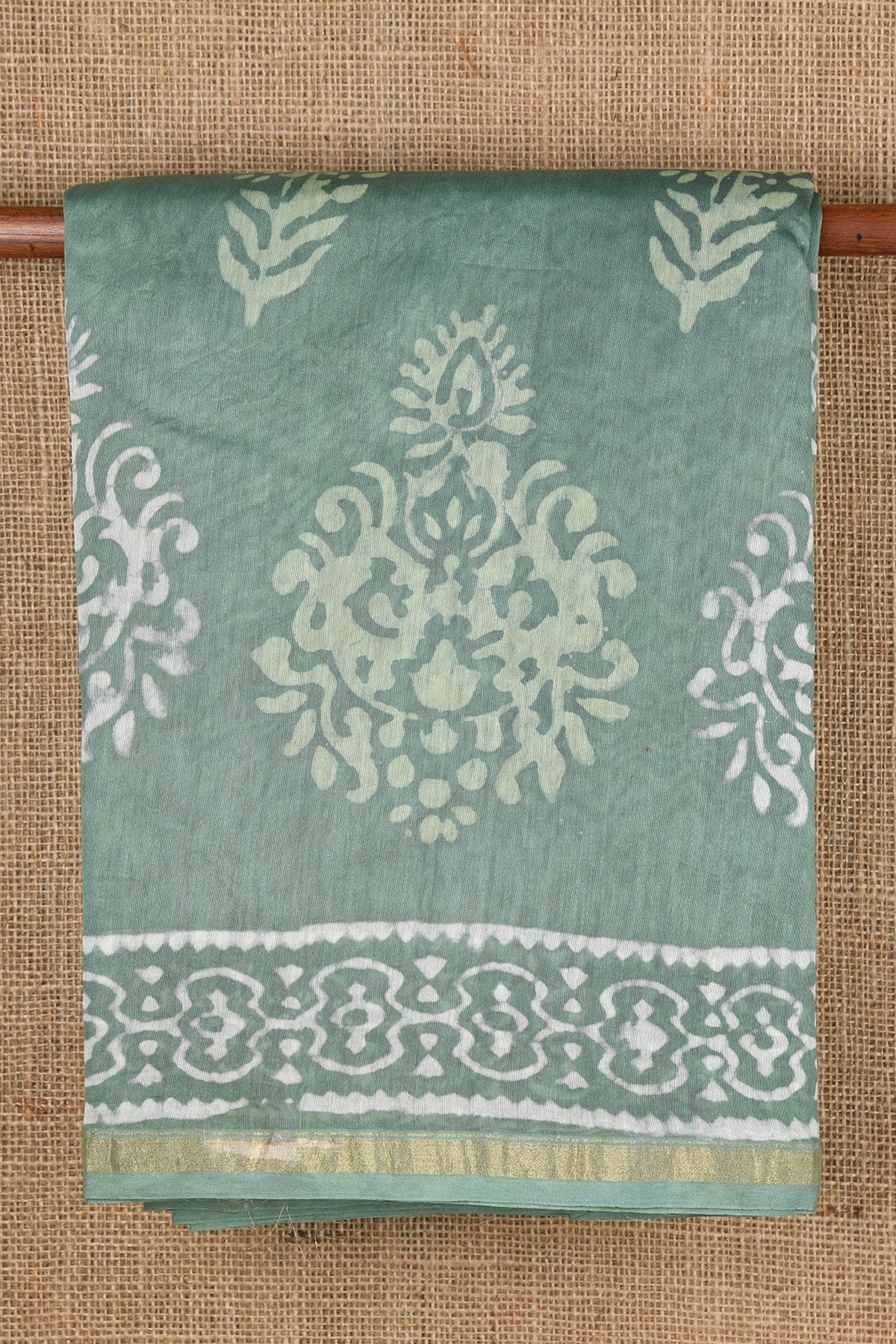 Floral Design Slate Green Maheshwari Cotton Saree