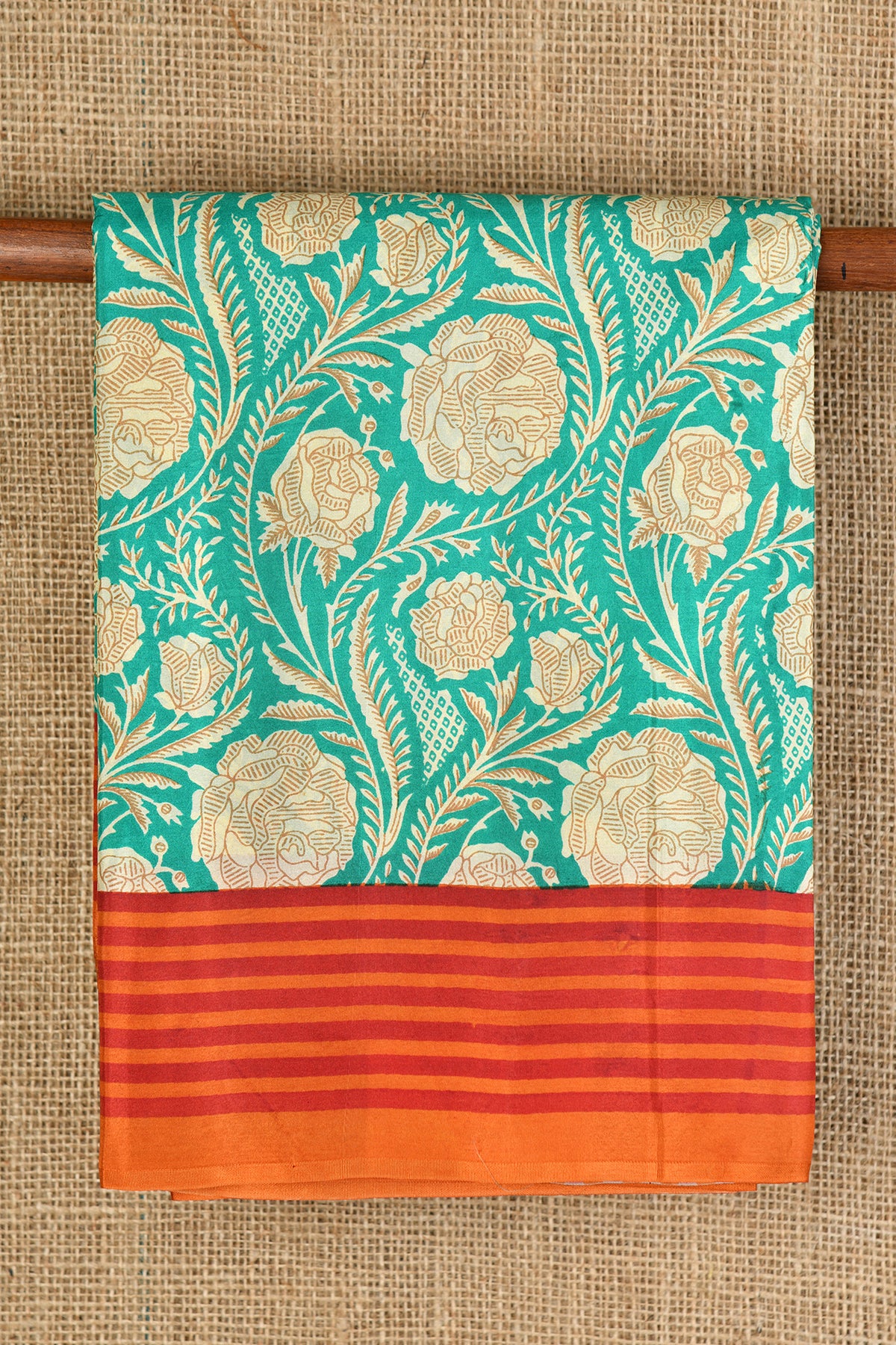 Floral Design Turquoise Green Printed Silk Saree