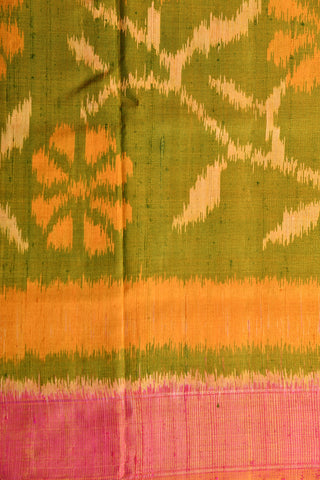 Floral Ikat Design Olive Green Raw Silk Weave Patola Silk Saree