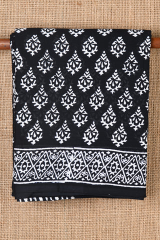 Floral Motif Black Jaipur Cotton Saree