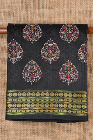 Floral Motif Black Kota Cotton Saree