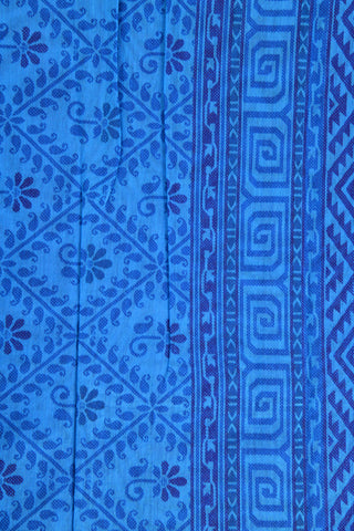 Floral Motif Blue Chanderi Cotton Saree