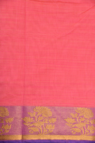 Floral Motif Border Pink Kora Silk Cotton Saree