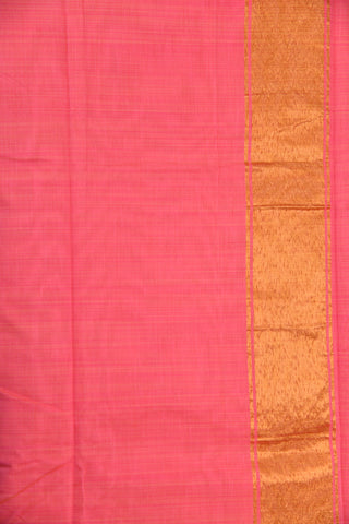 Floral Motif Border Pink Kora Silk Cotton Saree