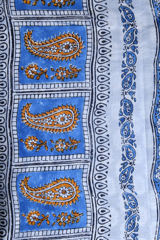 Floral Motif Cobalt Blue Hyderabad Cotton Saree