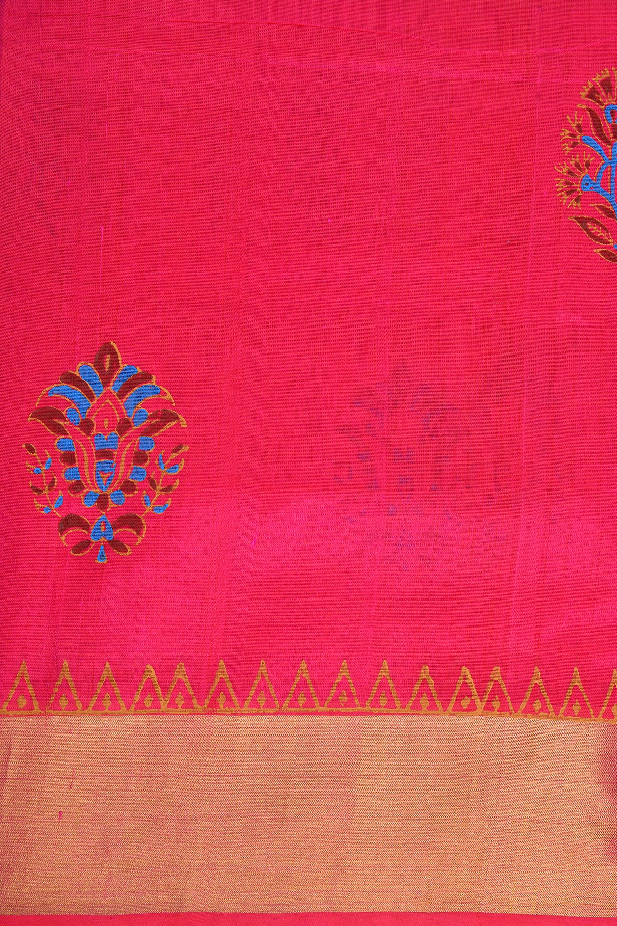 Floral Motif Dark Pink Printed Silk Cotton Saree