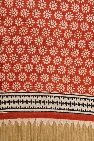Floral Motif Dark Reddish Brown Maheshwari Cotton Saree