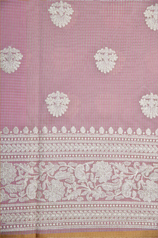 Floral Motif Embroidery Work Dusty Pink Kota Saree