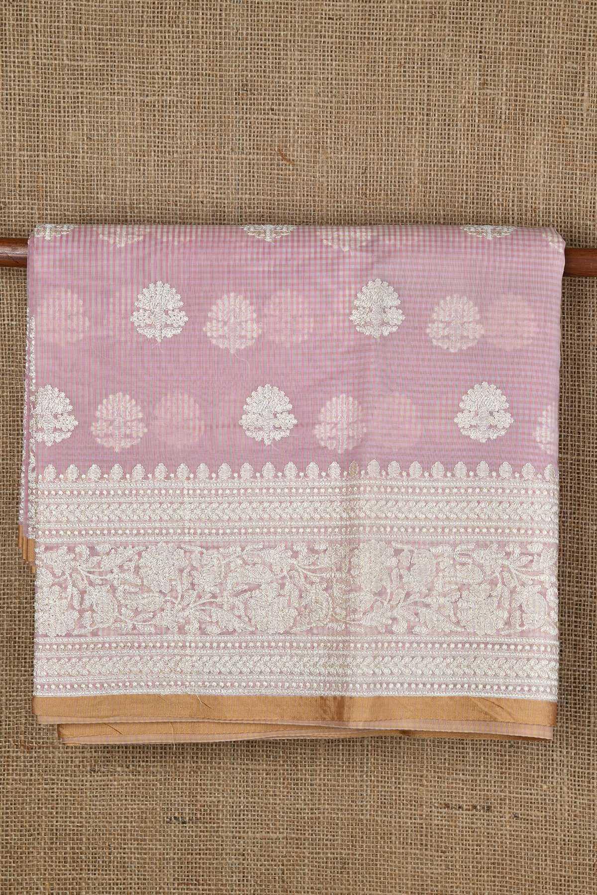 Floral Motif Embroidery Work Dusty Pink Kota Saree