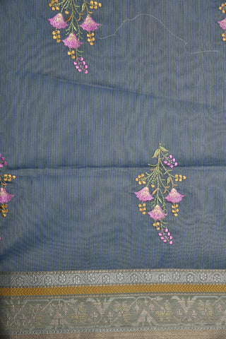 Floral Motif Embroidery Work Grey Kota Saree