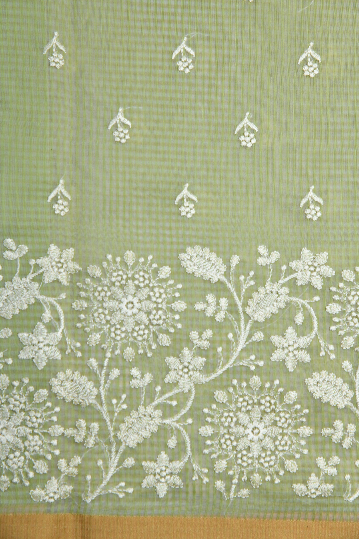 Floral Motif Embroidery Work Pastel Green Kota Saree