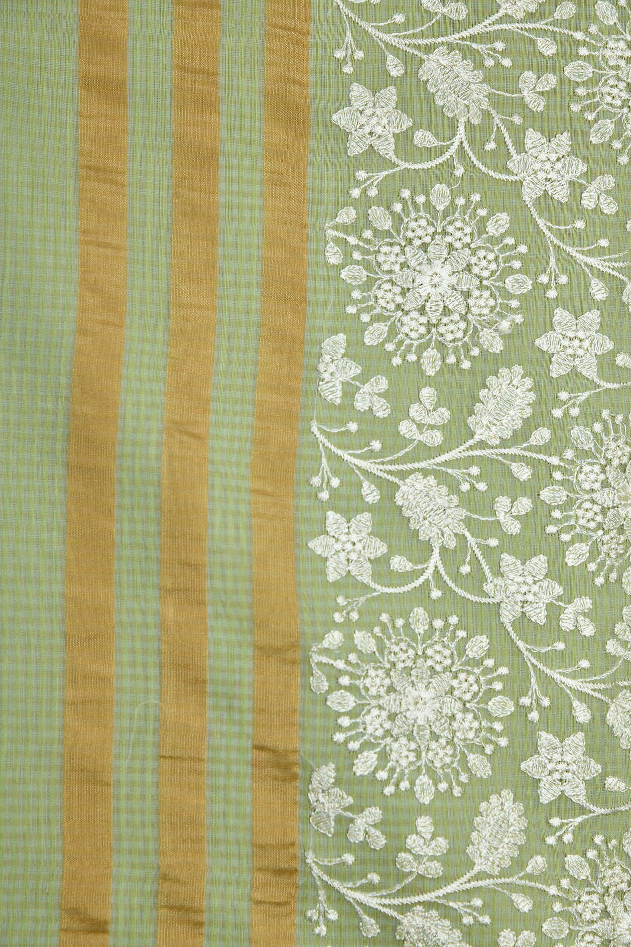 Floral Motif Embroidery Work Pastel Green Kota Saree