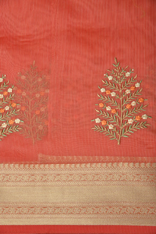 Floral Motif Embroidery Work Peach Pink Kota Saree