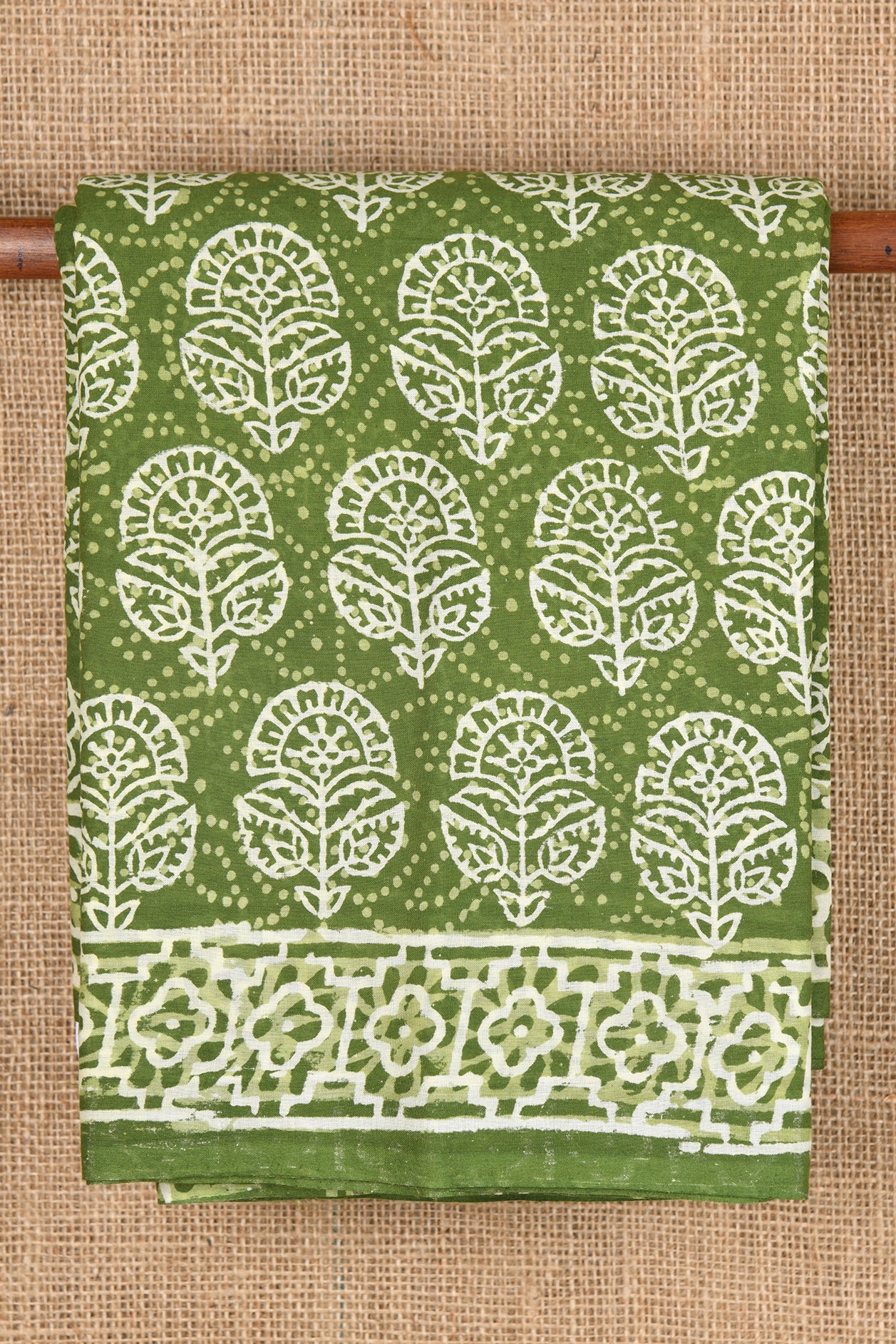 Floral Motif Green Jaipur Cotton Saree