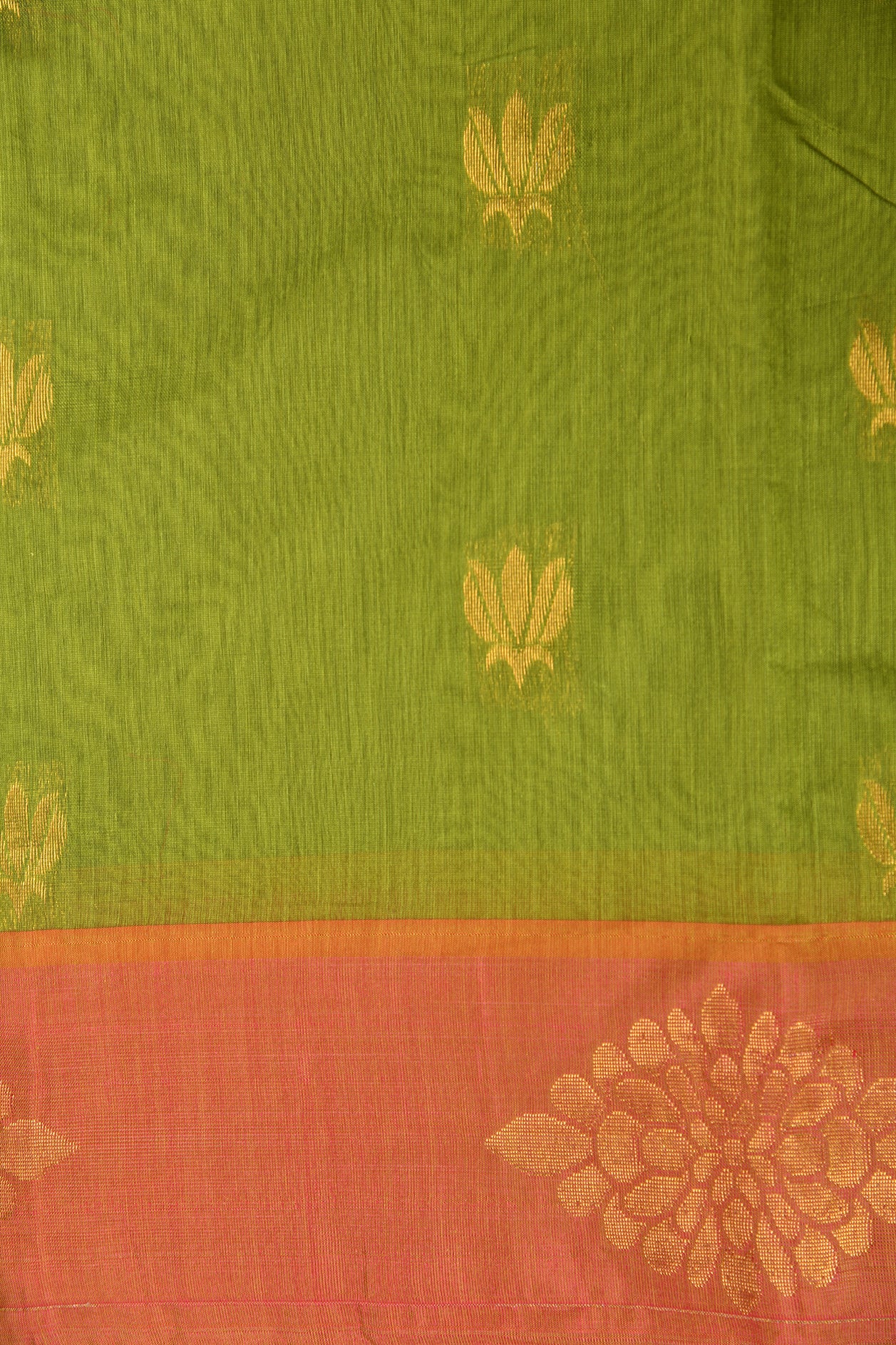 Floral Motif Green Kora Silk Cotton Saree