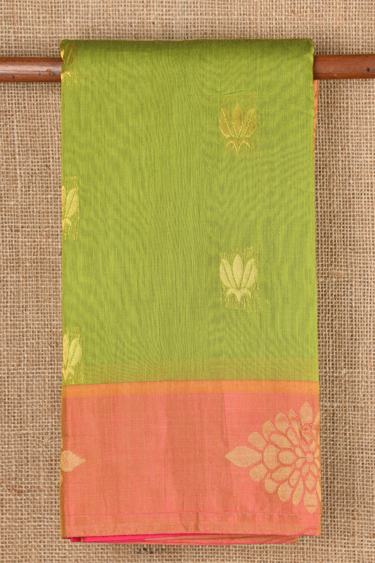 Floral Motif Green Kora Silk Cotton Saree
