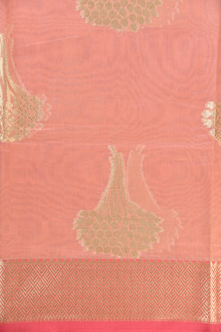 Floral Motif Pink Semi Banaras Saree