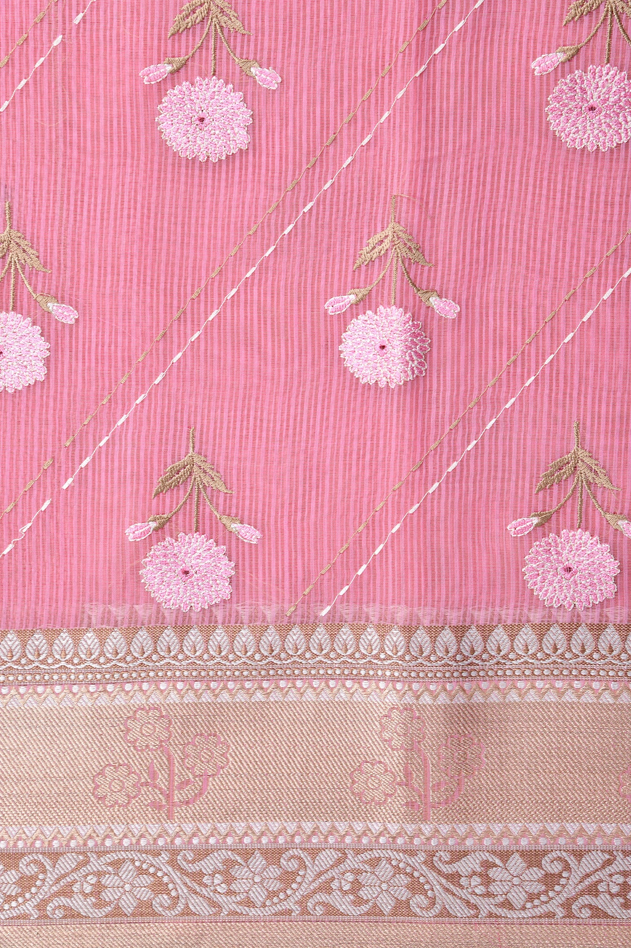 Floral Motif Rose Pink Kota Cotton Saree