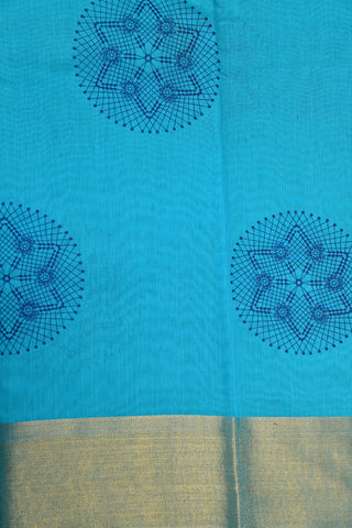 Floral Motif Turquoise Blue Kora Silk Cotton Saree