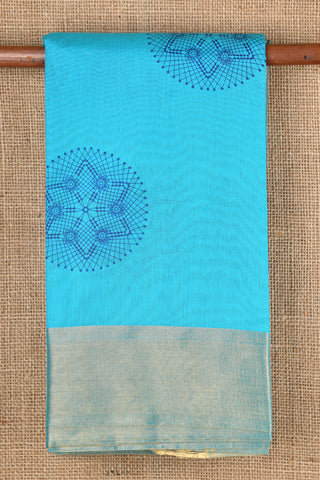 Floral Motif Turquoise Blue Kora Silk Cotton Saree