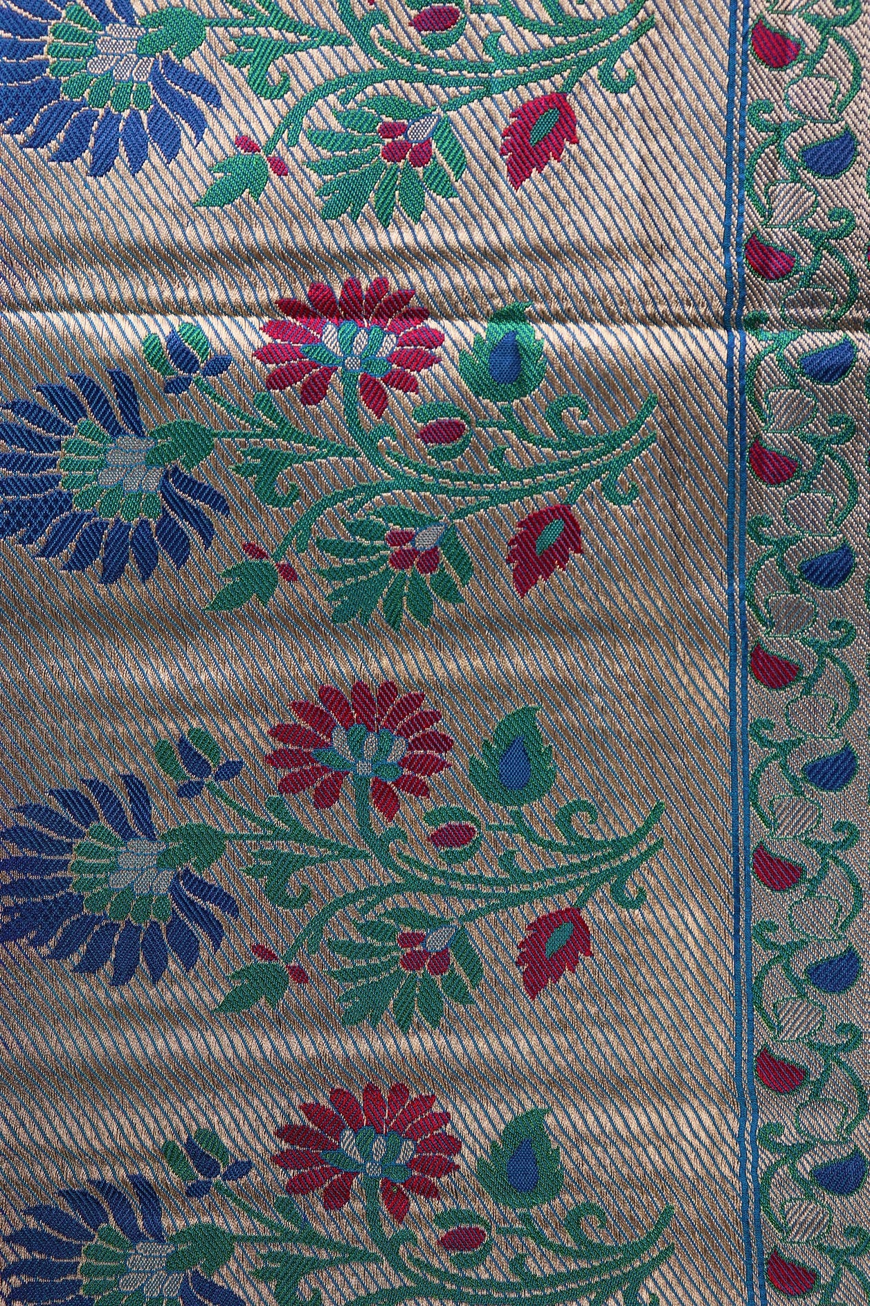 Floral Motif With Ink Blue Banaras Silk Saree