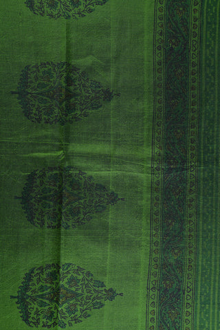 Floral Design Forest Green Printed Silk Saree