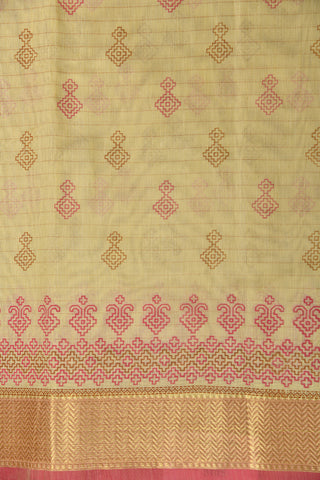 Geometric Design Pastel Yellow Chanderi Cotton Saree