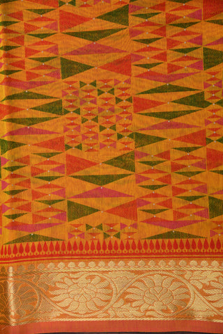 Geometric Design Orange Chanderi Cotton Saree