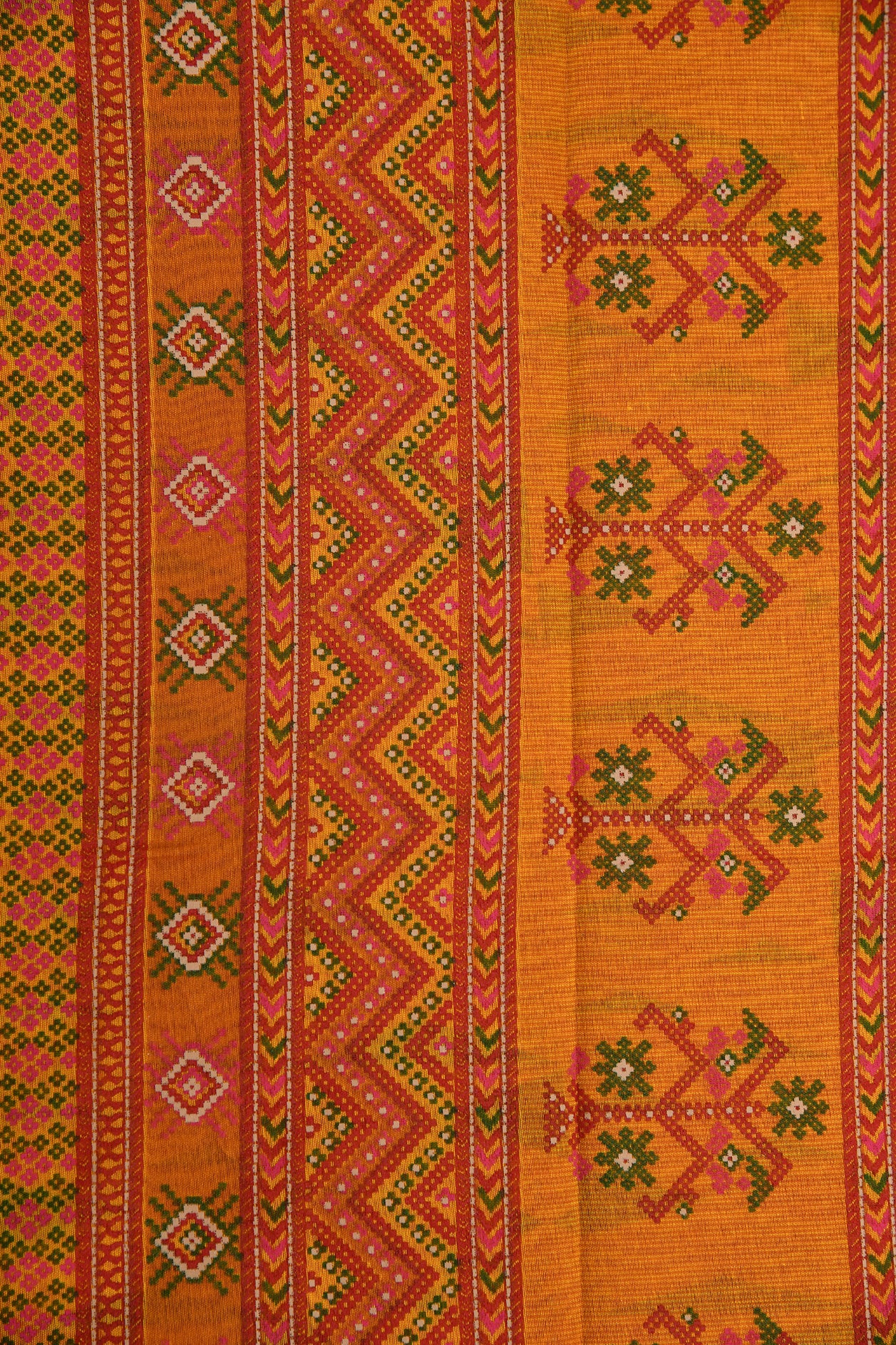 Geometric Design Orange Chanderi Cotton Saree