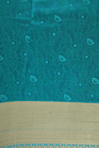 Geometric Design Turquoise Blue Printed Silk Saree