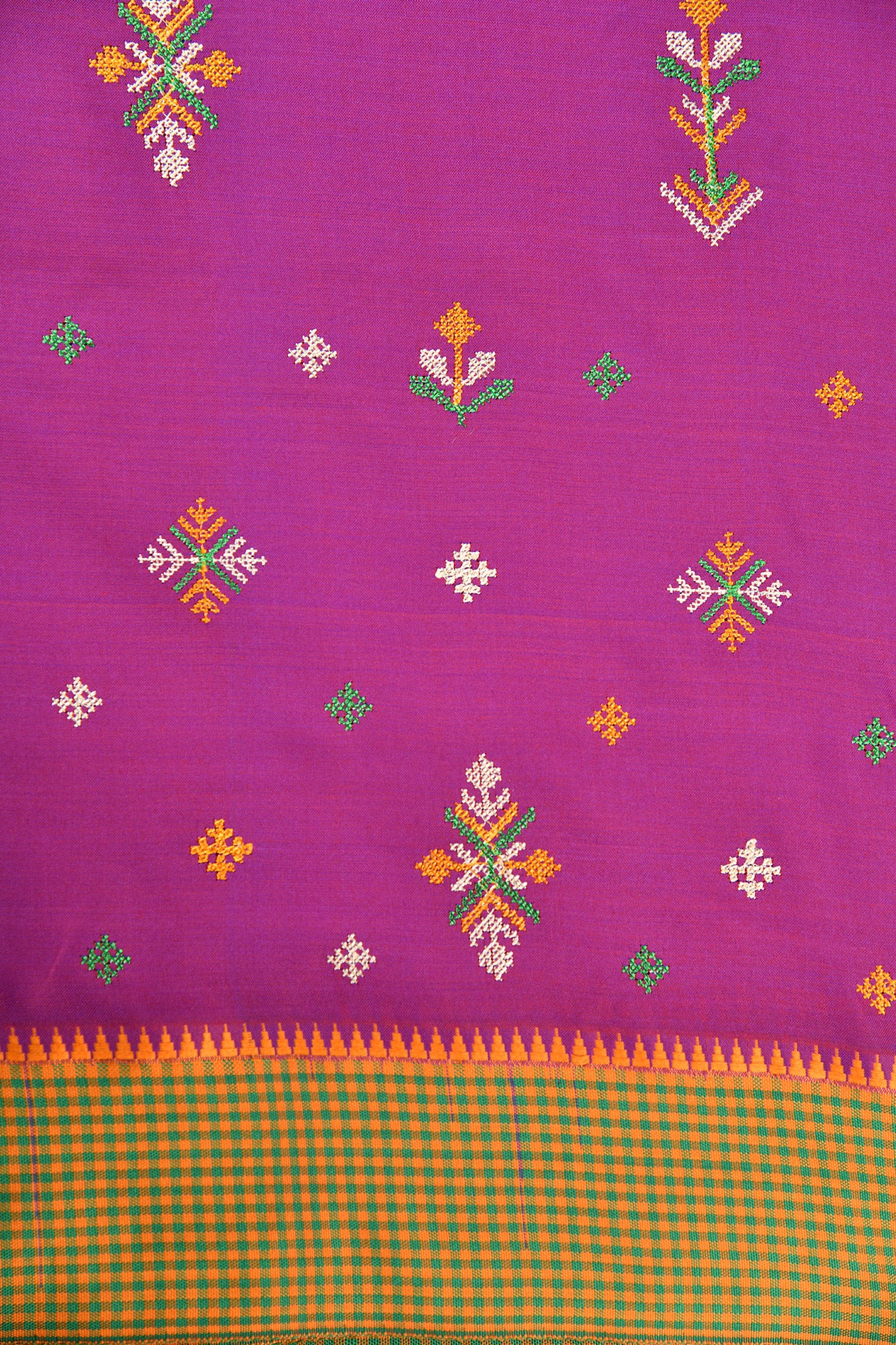 Geometric Kasuti Work Magenta Dharwad Cotton Saree